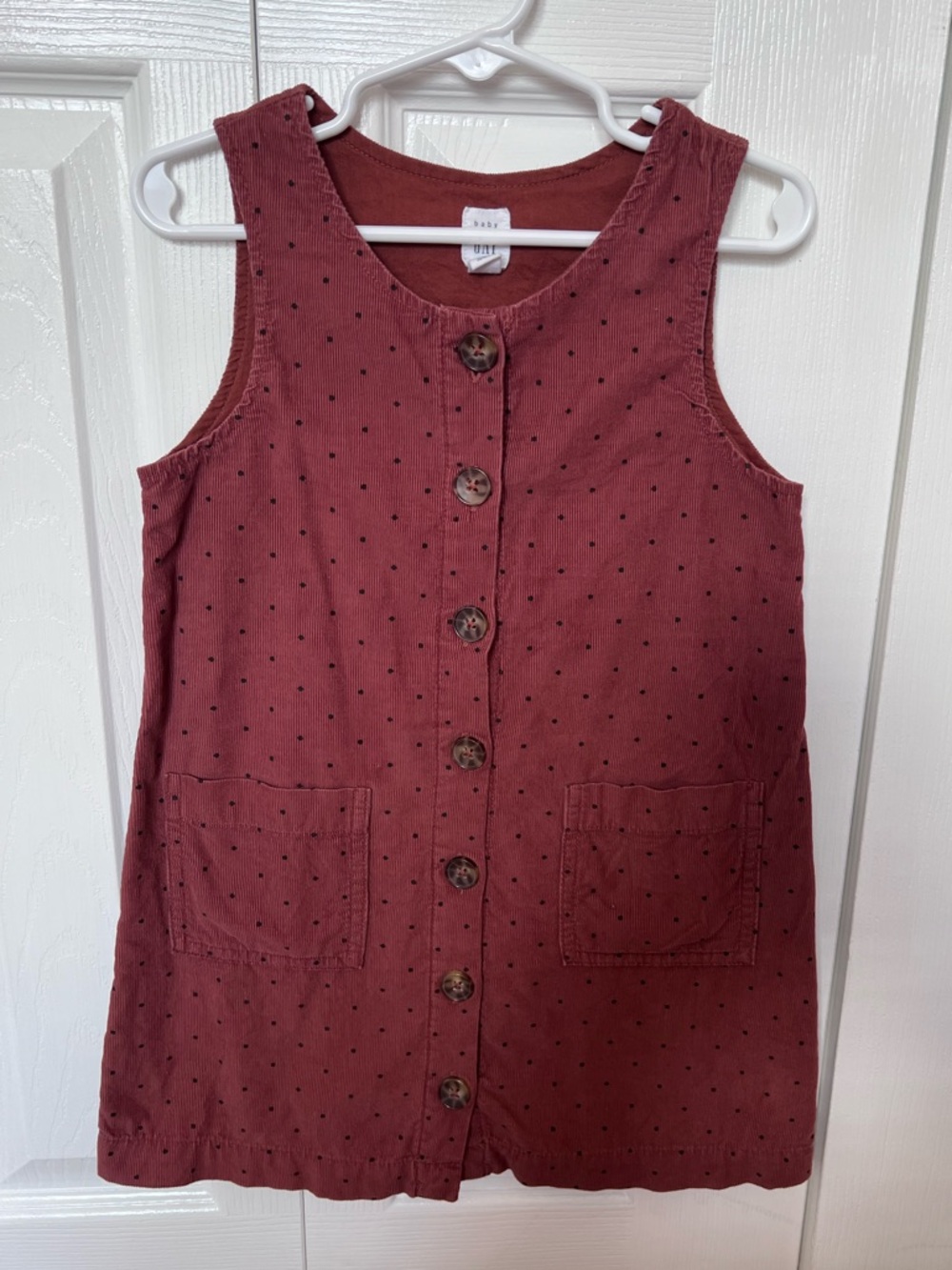 Girls' Red-Orange Button-Front Corduroy Pocket Dress